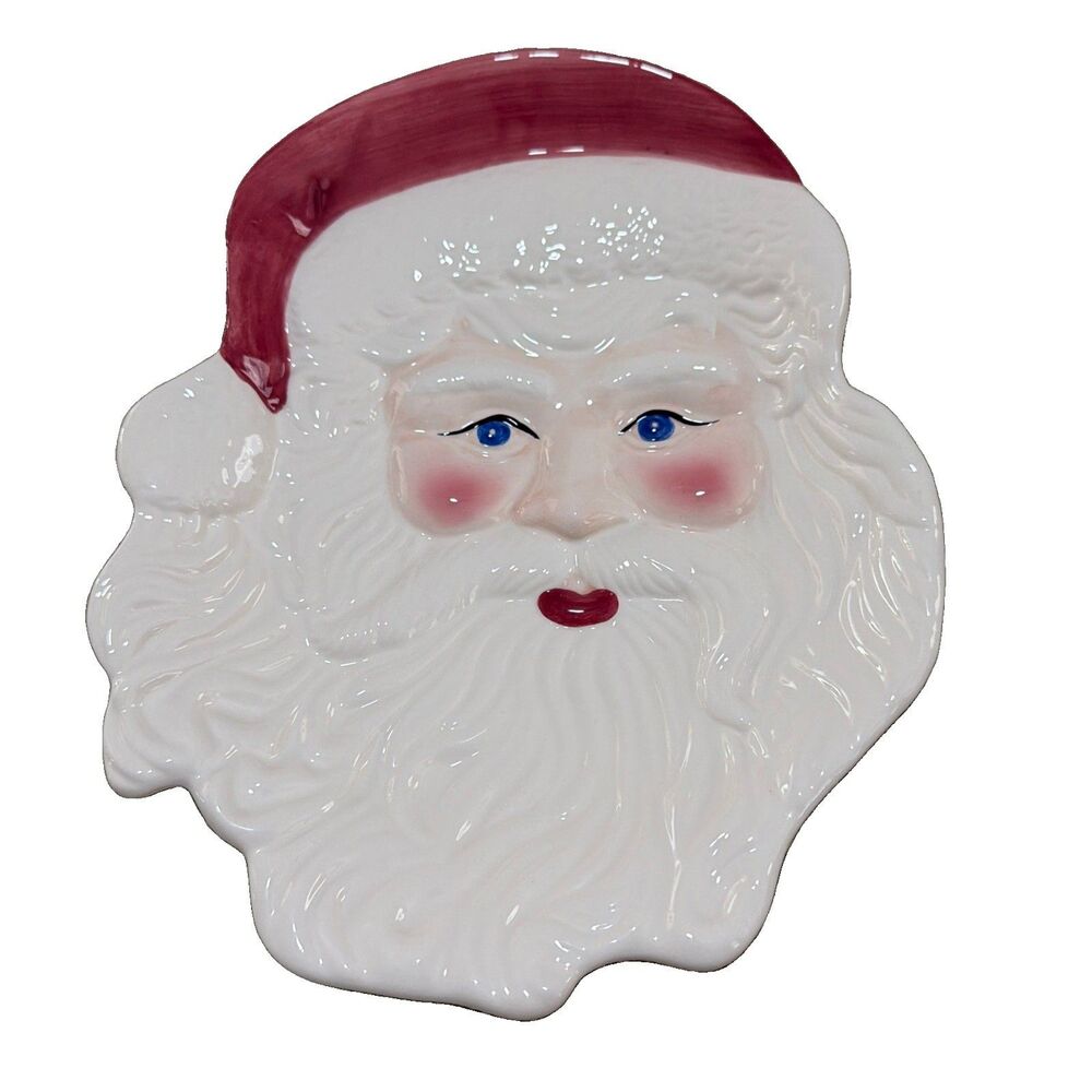 Vintage WCL Santa Face Ceramic Platter 12" Christmas Cookie Plate Large Mold 680